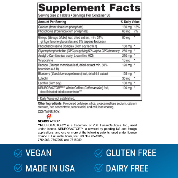 Advanced Memory Formula Supplement Facts label